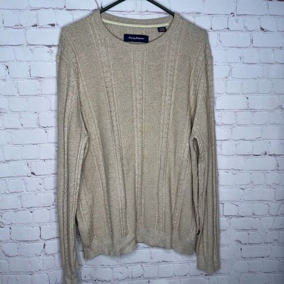 Tommy Bahama Mens Beige Silk/Cotton Crew Neck Cable Knit Sweater Size XL - Picture 1 of 7